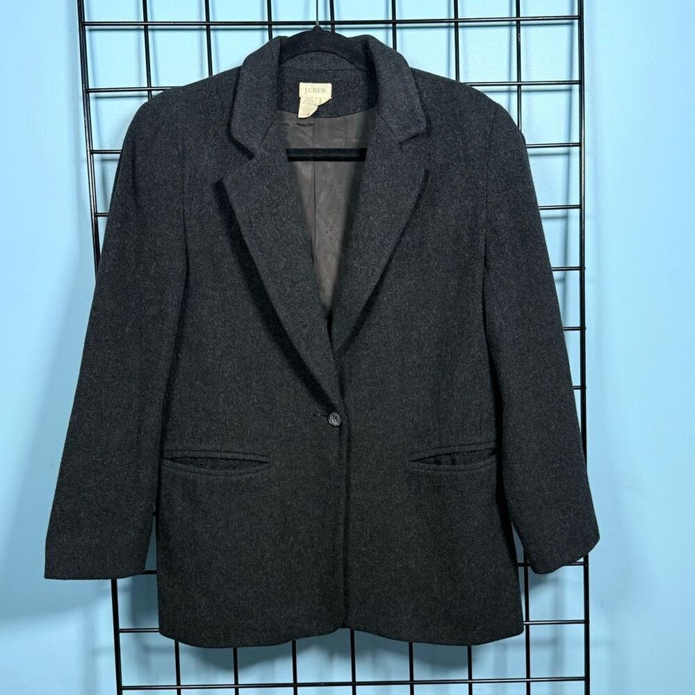 J. Crew Wool‎ Cashmere One Button Jacket Blazer Womens 6 Lined Gray Cottagecore